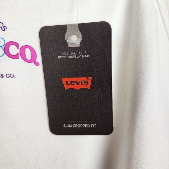 Levis Crop Top Tank Top Floral Graphic Print Stretchy Cream Cotton Size L - Picture 7 of 12